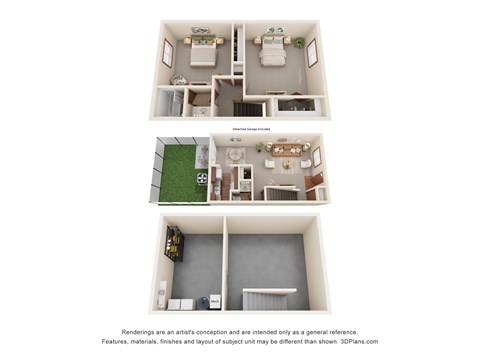 Floor plan for 2 beds, 1.5 baths, 1500 sqft